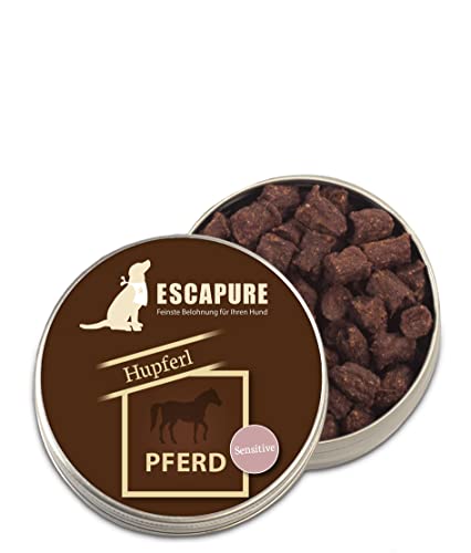 Escapure Hunde Leckerlis Pferd Hupferl 50g Dose in Premium Qualität - Pferdefleisch Hundesnack mit 98% Muskelfleisch - Trainingssnacks ohne künstliche Zusatzstoffe - Knusper Snack frei von Getreide von Escapure