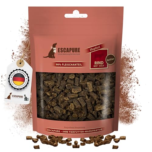 Escapure Hunde Leckerli Softies Rinder Hupferl 150g in Premium Qualität - Rindfleisch Hundesnack mit 98% Muskelfleisch - Trainingssnacks ohne künstliche Zusatzstoffe - Soft Snack frei von Getreide von Escapure