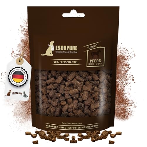 Escapure Hunde Leckerlis Pferd Hupferl 150g in Premium Qualität - Pferdefleisch Hundesnack mit 98% Muskelfleisch - Trainingssnacks ohne künstliche Zusatzstoffe - Knusper Snack frei von Getreide von Escapure