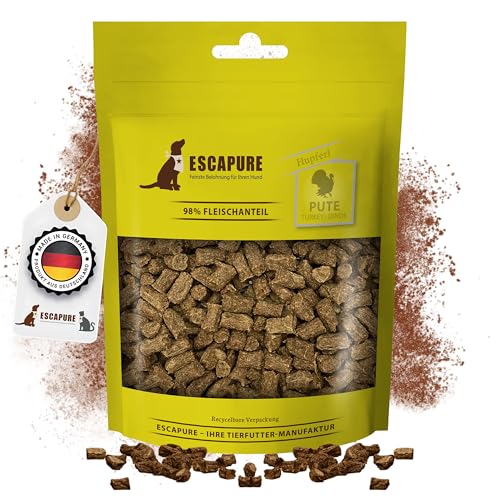 Escapure Hunde Leckerlis Pute Hupferl 150g in Premium Qualität - Putenfleisch Hundesnack mit 98% Muskelfleisch - Trainingssnacks ohne künstliche Zusatzstoffe - Knusper Snack frei von Getreide von Escapure