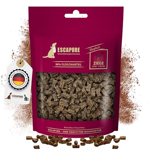 Escapure Hunde Leckerlis Ziege Hupferl 150g in Premium Qualität - Ziegenfleisch Hundesnack mit 98% Muskelfleisch - Trainingssnacks ohne künstliche Zusatzstoffe - Knusper Snack frei von Getreide von Escapure