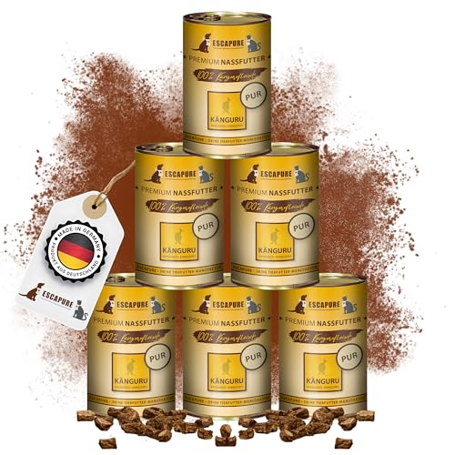 Escapure Känguru Pur Dose 6 x 400g - Nassfutter für Hunde - 100% pures Kängurufleisch Nassfutter - Premium Dosenfutter Känguru ohne Zusatzstoffe - Hunde Ergänzungsfuttermittel frei von Getreide von Escapure