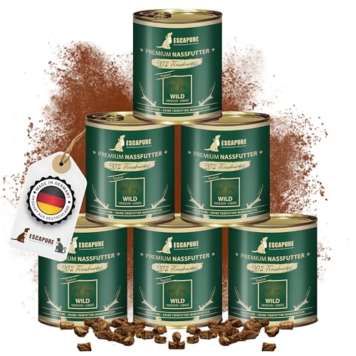 Escapure Adult Nassfutter Wild 6 x 800g Dose - 90% pures Wildfleisch Hundefutter - Dosenfutter Wild Topferl ohne Zusatzstoffe - Ergänzungsfuttermittel für ausgewachsene Hunde frei von Getreide von Escapure