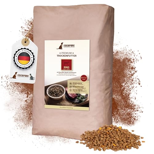 Escapure WELPEN Trockenfutter 12kg Beutel RIND - Hundefutter trocken mit Rapsöl & Amarant - Alleinfuttermittel für Hundebabys getreidefrei - Welpe Hundenahrung mit hohem Fleischanteil von Escapure