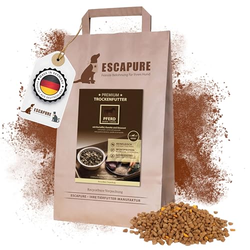 Escapure Adult Trockenfutter Hund 1,5kg Beutel Pferd - Hundefutter trocken mit Rapsöl & Amarant - Alleinfuttermittel für ausgewachsene Hunde getreidefrei - Hundenahrung mit hohem Fleischanteil von Escapure