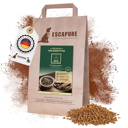 Escapure Adult Trockenfutter Hund 1,5kg Beutel WILD - Hundefutter trocken mit Rapsöl & Amarant - Alleinfuttermittel für ausgewachsene Hunde getreidefrei - Hundenahrung mit hohem Fleischanteil von Escapure