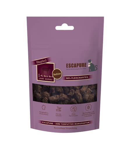 Escapure Katzen Leckerli Beutel | Lamm Hupferl 80g | Lamm Hupferl in Premium Qualität | 98% Muskelfleisch | ohne künstliche Zusatzstoffe und frei von Getreide von Escapure