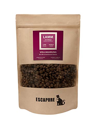 Escapure Katzen Trockenfutter Beutel | Lamm mit Gefügel Trockenfutter in Premium Qualität | 600g | mit Reis und Vollei von Escapure