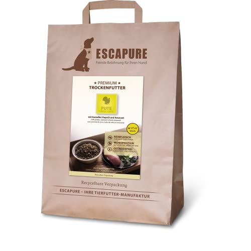 Escapure WELPEN Trockenfutter 4kg Beutel PUTE - Hundefutter trocken mit Rapsöl & Amarant - Alleinfuttermittel für Hundebabys getreidefrei - Welpe Hundenahrung mit hohem Fleischanteil von Escapure