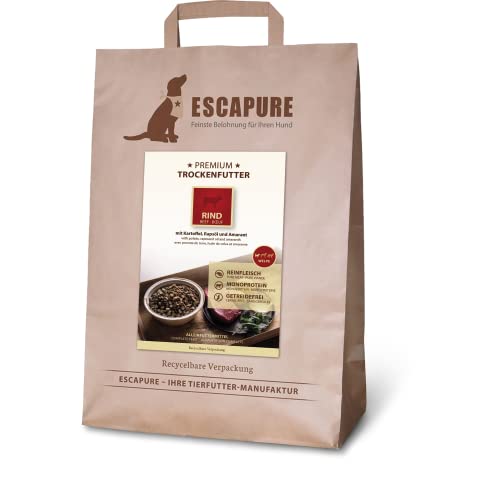 Escapure WELPEN Trockenfutter 4kg Beutel RIND - Hundefutter trocken mit Rapsöl & Amarant - Alleinfuttermittel für Hundebabys getreidefrei - Welpe Hundenahrung mit hohem Fleischanteil von Escapure