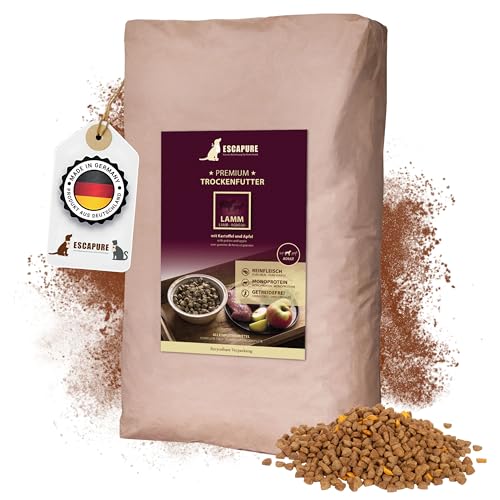 ESCAPURE Trockenfutter - Gebackenes Lammfleisch Trockenfutter fŸr Erwachsene Hunde in Premium QualitŠt - Alleinfuttermittel mit hohem Fleischanteil + Rapsšl + Amarant (12kg) von Escapure