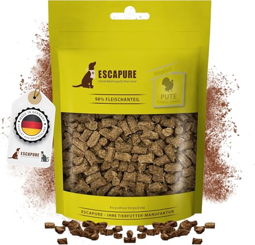 Escapure Hunde Leckerlis Pute Hupferl 150g in Premium Qualität - Putenfleisch Hundesnack mit 98% Muskelfleisch - Trainingssnacks ohne künstliche Zusatzstoffe - Knusper Snack frei von Getreide von Escapure