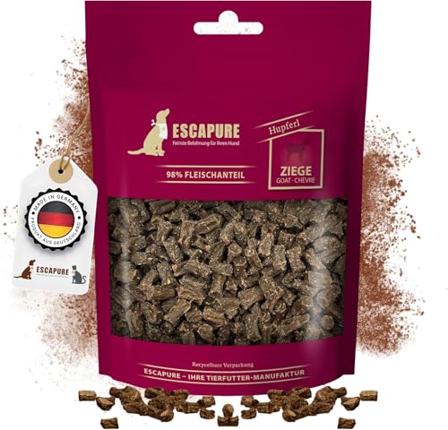 Escapure Hunde Leckerlis Ziege Hupferl 150g in Premium Qualität - Ziegenfleisch Hundesnack mit 98% Muskelfleisch - Trainingssnacks ohne künstliche Zusatzstoffe - Knusper Snack frei von Getreide von Escapure