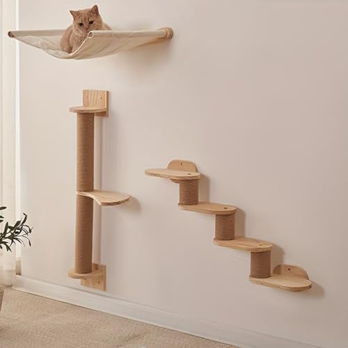 3-teiliges Katzen-Wandregal, Kletterwand, Katzenregale und Sitzstangen für die Wand, Katzen-Sitzstange, Plattformzubehör, stabiles Holzkletterer für Katzen, Wandmöbel-Set für den Innenbereich, von Esenlong