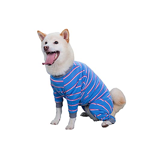 Esenlong Hundeanzug, gestreifter Hunde-Einteiler, volle Abdeckung, lange Ärmel, 4 Beine, Pyjama für mittelgroße und große Hunde von Esenlong