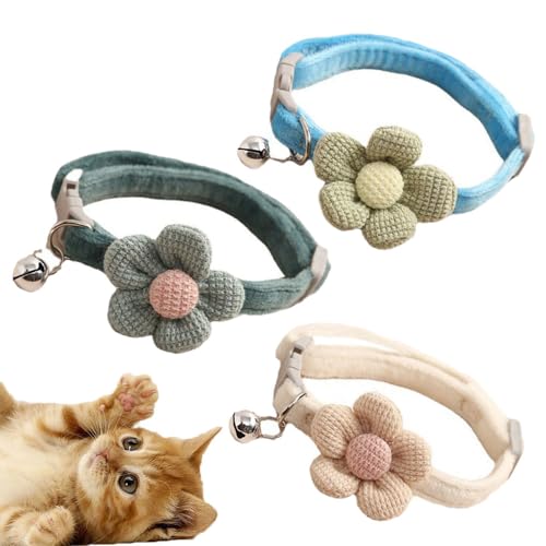 3 Stück Breakaway Katzenhalsband mit Glocken, verstellbare Fliege, Katzenhalsbänder mit Blume für Katzen, Welpen, Kaninchen, Kätzchen, Haustierbedarf, drei Farben von Esforzarse