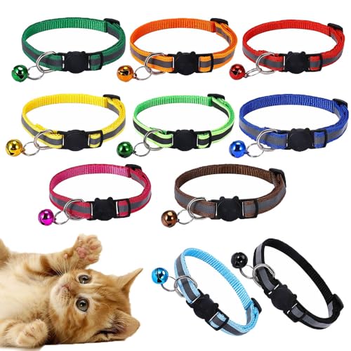 Esforzarse 10 Stück Breakaway Katzenhalsband mit Glocken, reflektierendes Katzenhalsband für Katzen, Welpen, Kaninchen, Kätzchen, Haustierartikel, zehn Farben. von Esforzarse