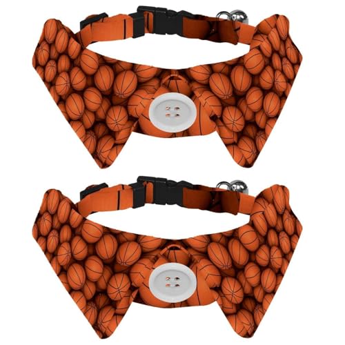 Eslifey 2 Stück Hundehalsbänder mit Fliege und Glocke Orange Basketbälle 3D Sportmuster Verstellbares Revers Fliege Halsband für kleine Katzen von Eslifey