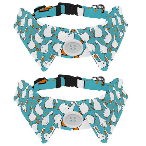 Eslifey Hundehalsband mit Fliege, verstellbar, formelles Smokinghalsband mit abnehmbarem Hemdkragen, Katzenhalsband für kleine Haustiere, Cartoon-Motiv, lustiges weißes Gänsemuster, Blau, 2 Stück von Eslifey