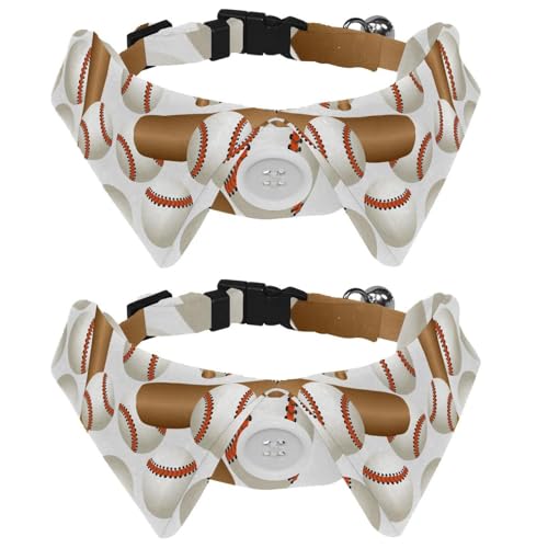 Eslifey Hundehalsband mit Fliege und Glocke, Baseballschläger und Bälle, Sportmuster, verstellbares Revers-Design, Katzenfliege, Halsband für kleine Haustiere, 2 Stück von Eslifey