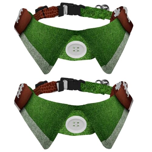 Eslifey Hundehalsband mit Fliege und Glöckchen, American Football Ball auf grünem Gras und weißer Linie, verstellbares Revers-Design, Katzenfliege, Halsband für kleine Haustiere, 2 Stück von Eslifey