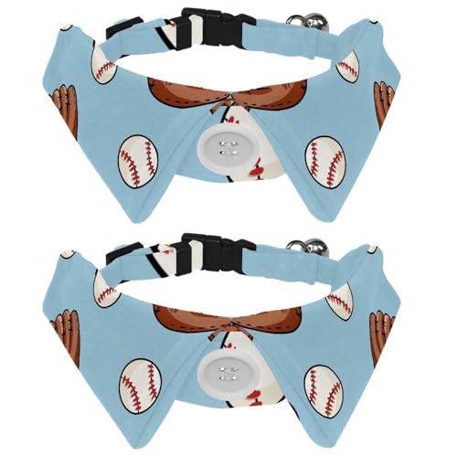 Eslifey Hundehalsband mit Fliege und Glöckchen, Baseball-Bälle und Handschuhe, verstellbares Revers-Design, Katzenfliege, Halsband für kleine Haustiere, 2 Stück von Eslifey