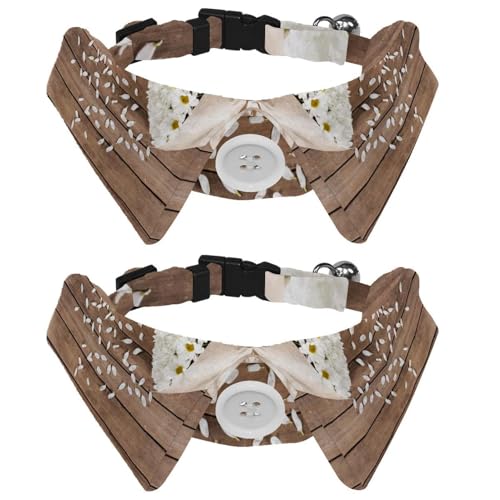 Eslifey Hundehalsband mit Fliege und Glöckchen, Holzplanken mit Blumenstrauß aus Gänseblümchen, verstellbares Revers-Design, Katzenfliege, Halsband für kleine Haustiere, 2 Stück Eslifey Hundehalsband mit Fliege und Glöckchen, Holzplanken mit Blumenstrauß aus Gänseblümchen, verstellbares Revers-Design, Katzenfliege, Halsband für kleine Haustiere, 2 Stück von Eslifey