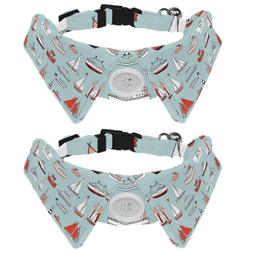 Eslifey Hundehalsband mit Fliege und Glöckchen, Wassertransportboot, Seemuster, verstellbares Revers-Design, Katzenfliege, Halsband für kleine Haustiere, 2 Stück von Eslifey