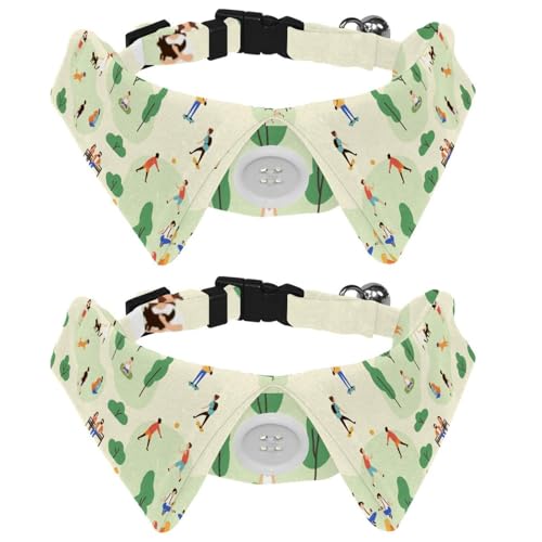 Eslifey Hundehalsband mit Fliege und Glöckchen, für Camping, Outdoor-Aktivitäten, Cartoon, bunte Illustration, verstellbares Revers-Design, Katzenfliege, Halsband für kleine Haustiere, 2 Stück von Eslifey