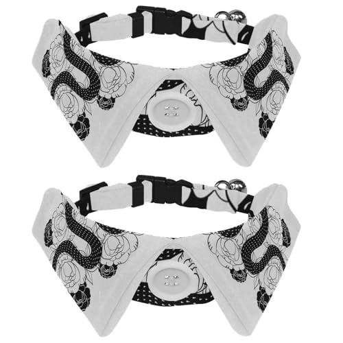 Eslifey Hundehalsband mit Fliege und Glöckchen, handgezeichnete Schlange mit Blumen, verstellbares Revers-Design, Katzenfliege, Halsband für kleine Haustiere, 2 Stück Eslifey Hundehalsband mit Fliege und Glöckchen, handgezeichnete Schlange mit Blumen, verstellbares Revers-Design, Katzenfliege, Halsband für kleine Haustiere, 2 Stück von Eslifey
