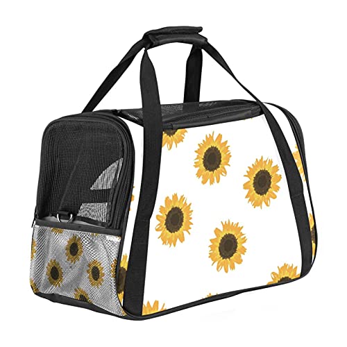 Haustier-Tragetasche mit gelben Sonnenblumen, Blumen, Blumenmuster, weich, für Katzen, Hunde, Welpen, bequem, tragbar, faltbar, für Fluggesellschaften zugelassen von Eslifey