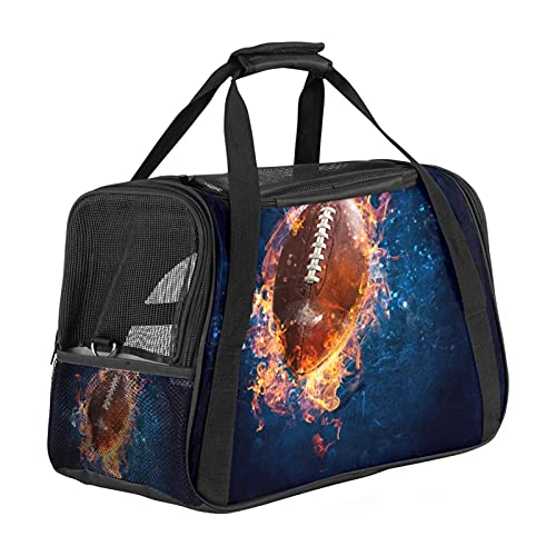 Haustier-Transporttasche American Football Fire Cool Pattern Soft Side Pet Travel Carrier für Katzen, Hunde Welpen, bequem, tragbar, faltbar, für Fluggesellschaften zugelassen von Eslifey