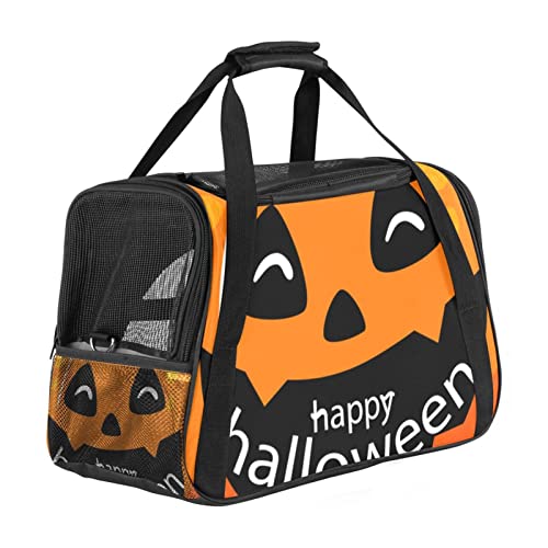 Haustier-Transporttasche Happy Halloween Kürbis weiche Seiten Haustier-Reisetasche für Katzen, Hunde, Welpen, Komfort, tragbar, faltbar, Fluggesellschaften zugelassen von Eslifey