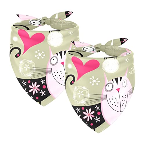 Hunde-Bandanas 2 Stück, niedliche Katzen, rosa Herz, Haustier-Schal, Chiffon-Bandanas, Dreieck-Lätzchen, Zubehör für kleine, mittelgroße und große Hunde, Welpen, Haustiere von Eslifey