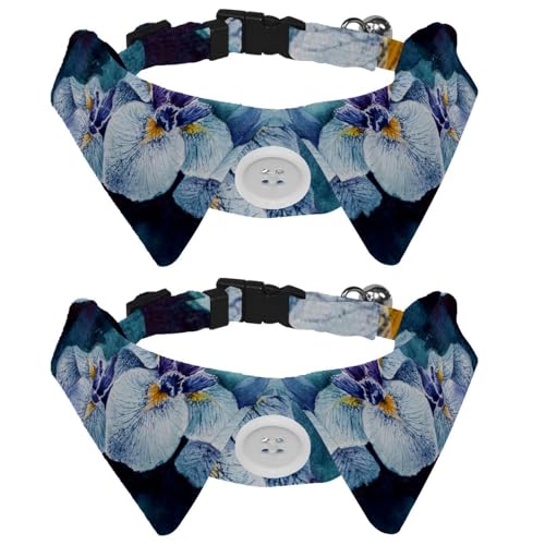 Hundehalsband mit Fliege und Glöckchen, Iris auf Blaugrün, verstellbares Revers-Design, Katzenfliege, Halsband für kleine Haustiere, 2 Stück von Eslifey