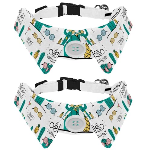 Hundehalsband mit Fliege und Glöckchen, Kaktus, Hello Summer, verstellbares Revers-Design, Katzenfliege, Halsband für kleine Haustiere, 2 Stück von Eslifey