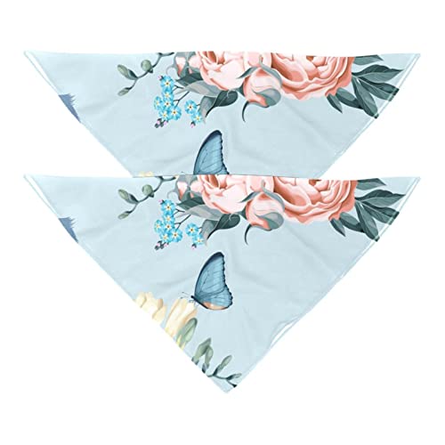 Hundehalstuch, 2 Stück, Vögel, Blumen, fliegende Schmetterlinge, Haustierschal, Chiffon-Bandana, dreieckiges Lätzchen, Zubehör für kleine, mittelgroße und große Hunde, Welpen, Haustiere von Eslifey