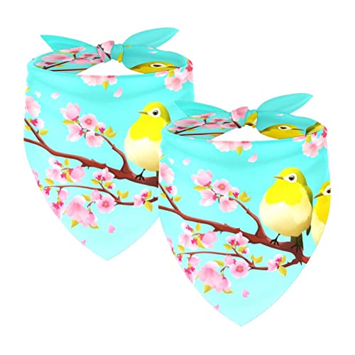 Hundehalstuch, japanische Weißauge, Vögel, Sakura, Kirschblüte, Haustier-Schal, Chiffon-Bandanas, Dreieck-Lätzchen, Zubehör für kleine, mittelgroße und große Hunde, Welpen, Haustiere von Eslifey