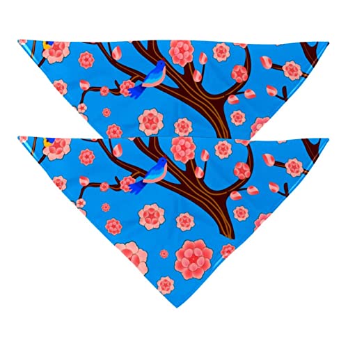 Hundehalstücher, Kirschblüten, blaue Vögel, Haustierschal, Chiffon-Bandana, dreieckig, Zubehör für kleine, mittelgroße und große Hunde, Welpen, Haustiere von Eslifey