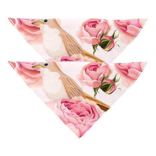 Hundehalstücher, Rosa, romantische Blumen und Vögel, Haustierschal, Chiffon-Bandanas Dreieck-Lätzchen, Zubehör für kleine, mittelgroße und große Hunde, Welpen, Haustiere, 2 Stück von Eslifey