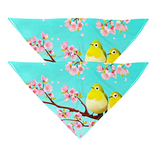 Hundehalstücher, japanische weiße Augen, Vögel, Sakura, Kirschblüte, Haustierschal, Chiffon-Bandanas Dreieck-Lätzchen, Zubehör für kleine, mittelgroße und große Hunde, Welpen, Haustiere, 2 Stück von Eslifey