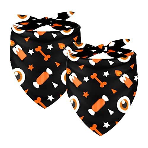 Hundehalstücher 2 Stück, Halloween Kerze & Auge Ball Muster Haustier Schal, Chiffon Bandanas Dreieck Lätzchen Zubehör für kleine, mittelgroße und große Hunde Welpen Haustiere von Eslifey