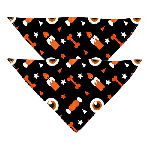 Hundehalstücher 2 Stück, Halloween Kerze & Auge Ball Muster Haustier Schal, Chiffon Bandanas Dreieck Lätzchen Zubehör für kleine, mittelgroße und große Hunde Welpen Haustiere von Eslifey