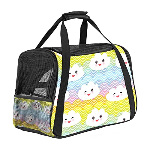 Transporttasche für Haustiere, Kawaii, Wolken, Maulkorb mit rosa Wangen und zwinkernden Augen, Regenbogen, weich, für Katzen, Hunde, Welpen, bequem, tragbar, faltbar, für Fluggesellschaften zugelassen von Eslifey