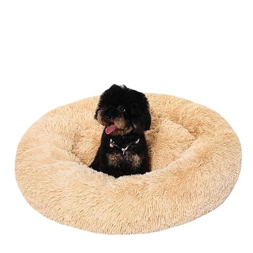 Esoes Hundbett Hundkissen Katzenbett Donut Abnehmbar und Waschbar Inkl. Napf und Spielzeug, Schlafplätze flauschig Kissen Rund aus Plüsch für Hunde Katzen Hundedecke Sofa (L-Ø 70 cm, Beige) von Esoes