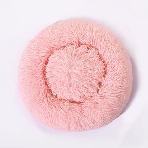 Esoes Hundbett Hundkissen Katzenbett Donut Abnehmbar und Waschbar Inkl. Napf und Spielzeug, Schlafplätze flauschig Kissen Rund aus Plüsch für Hunde Katzen Hundedecke Sofa (L-Ø 70 cm, Pink) von Esoes