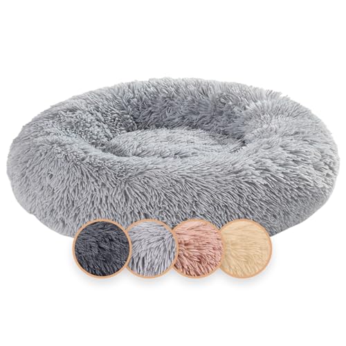 Esoes Hundbett Hundkissen Katzenbett Donut Abnehmbar und Waschbar Inkl. Napf und Spielzeug, Schlafplätze flauschig Kissen Rund aus Plüsch für Hunde Katzen Hundedecke Sofa (XS-Ø 40 cm, Gray) von Esoes