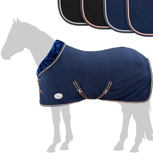 Esposita Abschwitzdecke mit Fellkragen Champion Edition Fleecedecke mit Kragen und Zierpaspel, Paradedecke, Showdecke Navy-Rosegold 135cm von Esposita