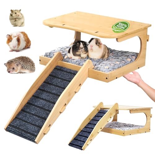 Essenhome Meerschweinchen-Versteck, Kleintierhaus aus Holz mit Treppe und Matte, abnehmbare kleine Haustierhütte, Lebensräume für Meerschweinchen, Hamster, Hasen, Chinchillas, Käfige von Essenhome