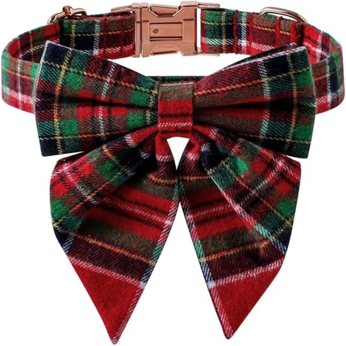 Esshogo 1 Stücke Hundehalsband Mit Fliege, Hundehalsbänder,Verstellbare Baumwolle Rot Plaid Bowtie Hund Weihnachten Halsbänder für Kleine Mittlere Große Hunde Haustiere von Esshogo